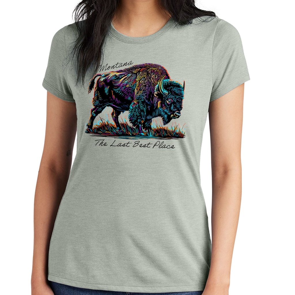 Many-Color Bison Montana - Women's Triblend Tee
