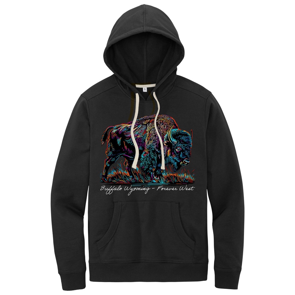 Many-Color Bison - Wyoming - Recycled Fleece Hoodie