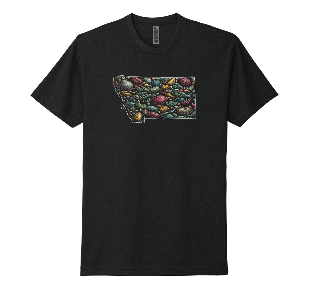 Watercolor Woodcut River Rocks MT - Unisex CVC Tee
