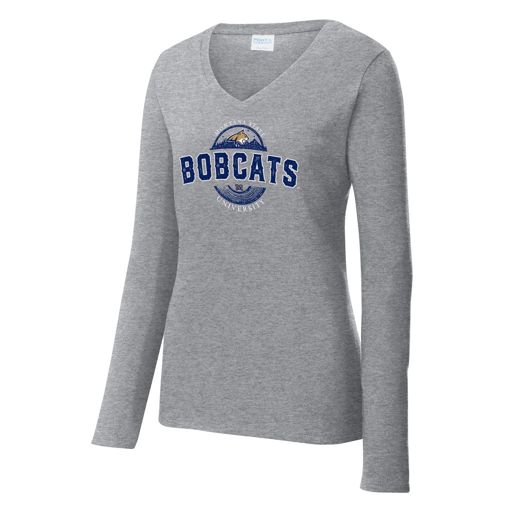 Bobcats Ladies Long Sleeve 100% Cotton V-Neck
