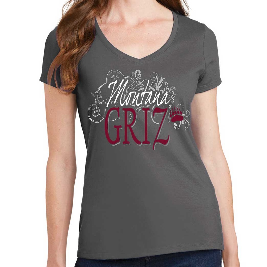 Ladies' Fan Favorite Montana Griz 100% Cotton V-Neck T-shirt