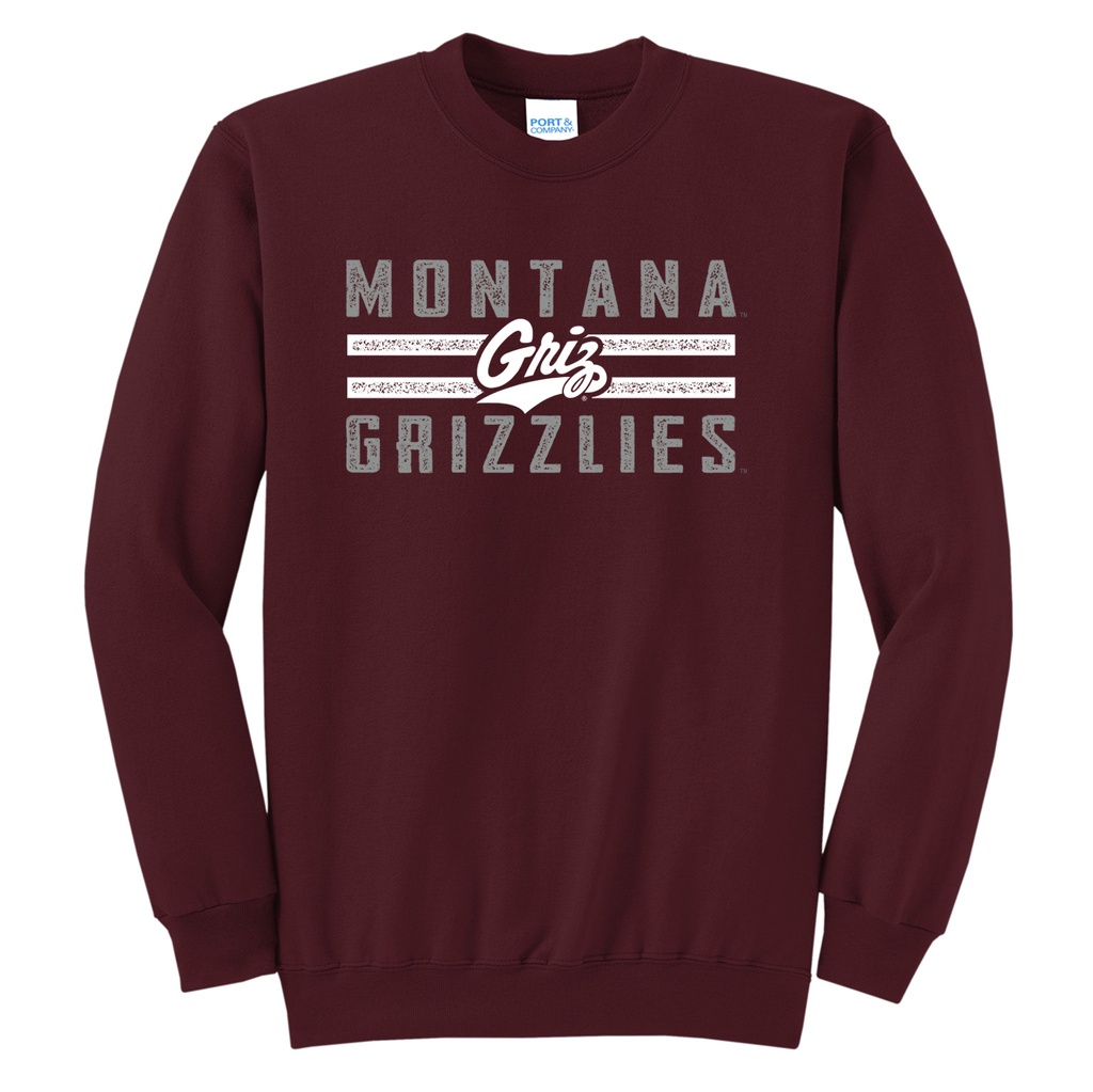 Port & Company - Essential Fleece Crewneck Sweatshirt - MT Griz Lines and Paw