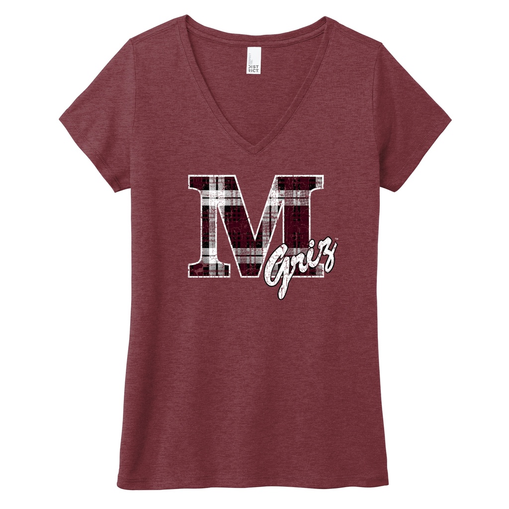 District Women's Perfect Tri V-Neck Tee - M Griz Plaid