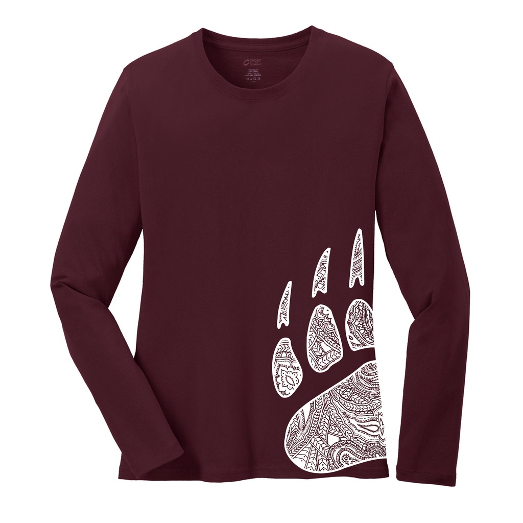 Ladies Long Sleeve Core Cotton Tee - Paisley Bear Paw