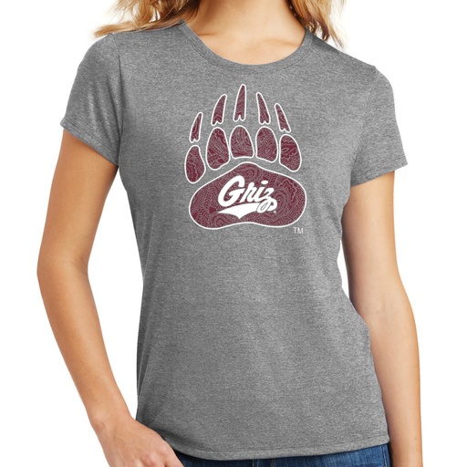 Ladies' Griz Script and Paw Tri-blend V-Neck T-shirt