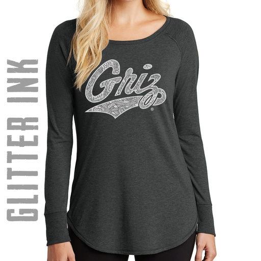 District Women's Perfect Tri Long Sleeve Tunic Tee - Paisley Script No Stroke