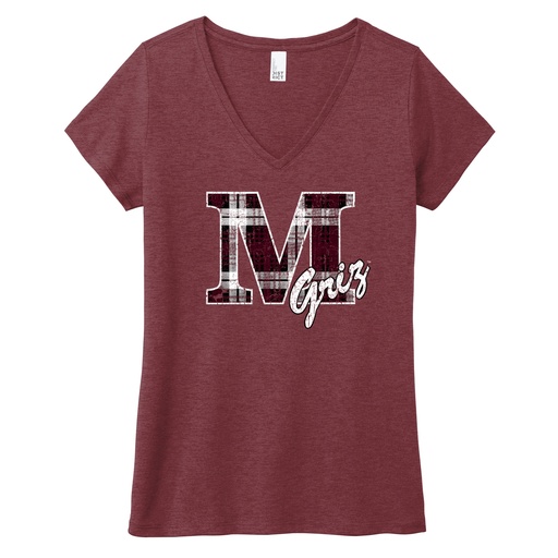 District Women's Perfect Tri V-Neck Tee - M Griz Plaid
