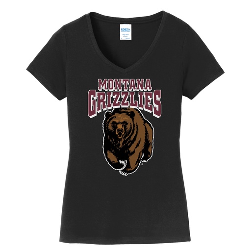Grizzlies Charging Bear - Port & Company Ladies Fan Favorite V-Neck Tee