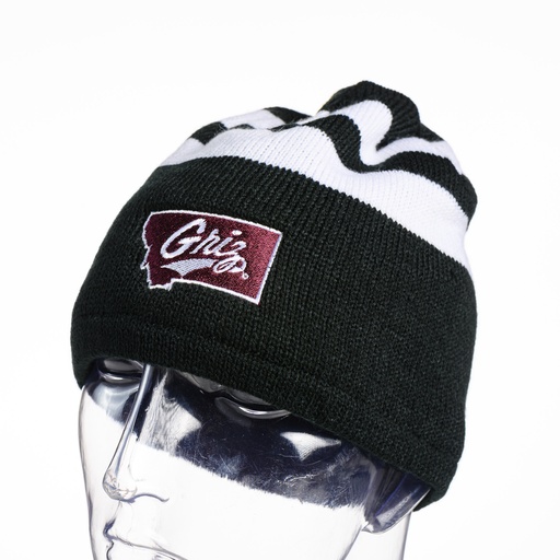 [C922-EMTG23] Griz Script Montana Fleece-Lined Striped Beanie Cap