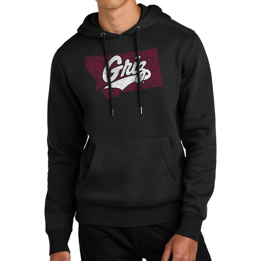 Distressed Griz MT - Black - Fleece Hoodie