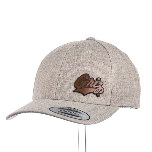 [6789M-MTG02-HGY] Tiny Leather Griz Script - Premium Wool Blend Cap