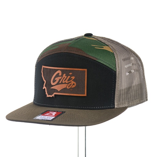 [168-EMTG23-BCL] Leather Griz over Montana - Seven-Panel Trucker Cap