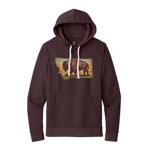 Watercolor Woodcut Bison MT - Midweight Hoodie