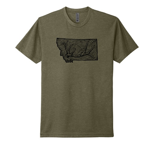 Woodcut Elk Tine MT - Unisex CVC Tee